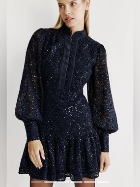 Bardot Navy Lace Long-Sleeve Mini Dress. XS. Brand new.